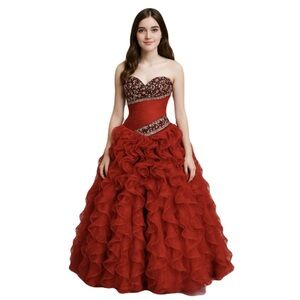 NWT Ragazza Fashion Red & Black Formal Quinceañera BallGown Beaded Prom Dress